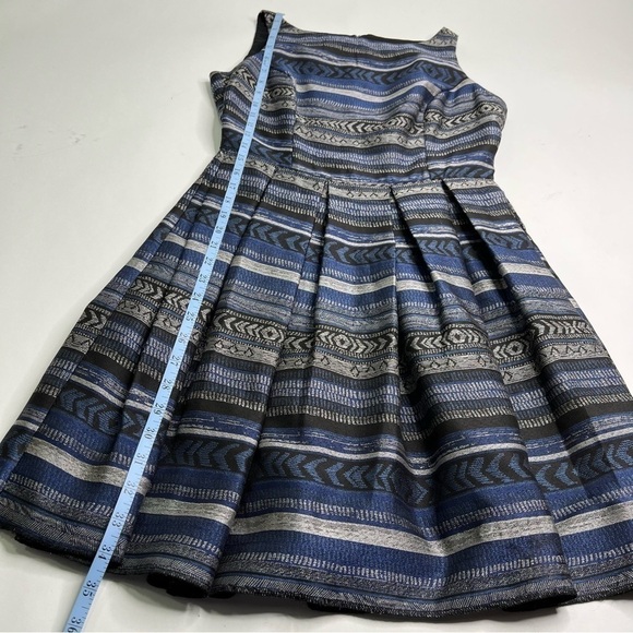 Bb Dakota Kinley Southwest Blue Grey Silver Retro Boat Neck Fit-n-Flare Dress - Picture 15 of 15